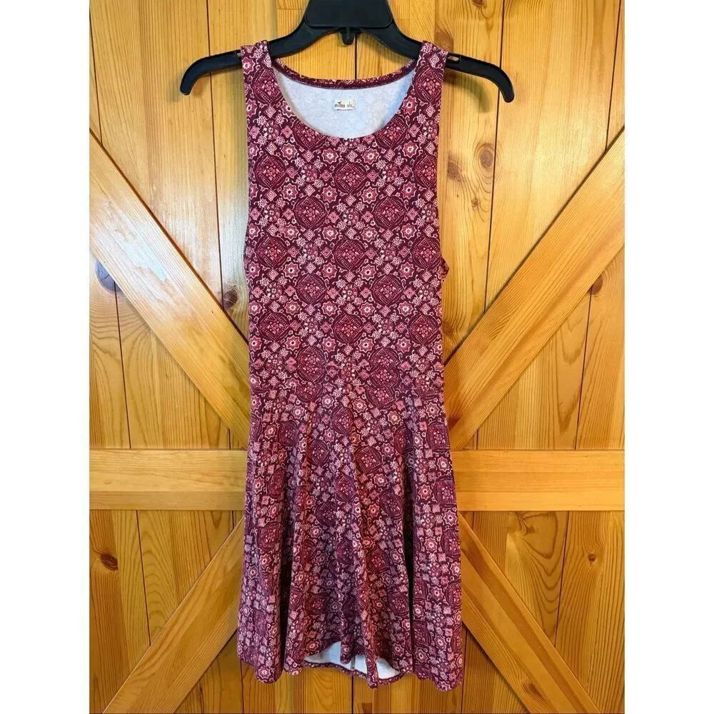 Hollister Skater Dress Open Back Boho Burgundy Maroon Sleeveless Size Large (765